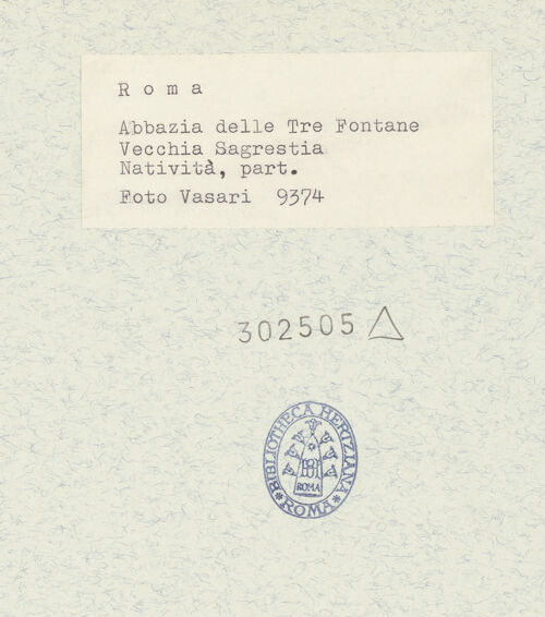 Rückseite von Vasari [https://www.deutsche-digitale-bibliothek.de/content/lizenzen/rv-ez/] Fresken der Geburt Christi und einer MarienkrönungGeburt Christi - Joseph, bh302505_recto. Foto.