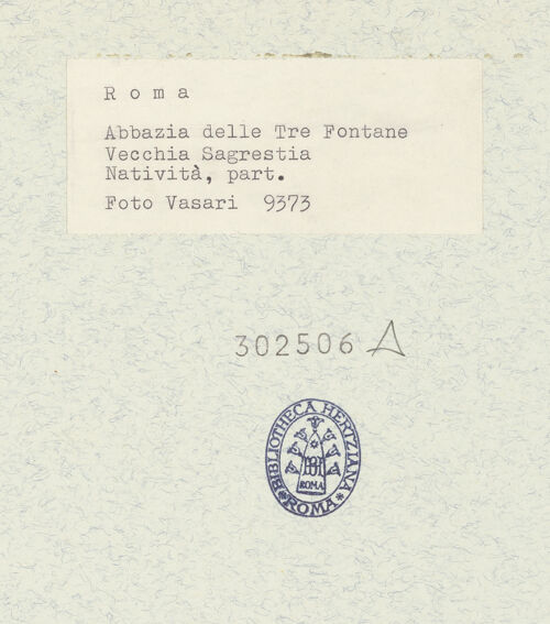 Rückseite von Vasari [https://www.deutsche-digitale-bibliothek.de/content/lizenzen/rv-ez/] Fresken der Geburt Christi und einer MarienkrönungGeburt Christi - Engel, bh302506_recto. Foto.