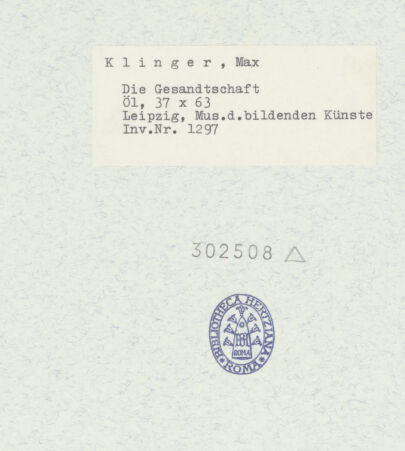 Rückseite von Museum der bildenden Künste? [https://www.deutsche-digitale-bibliothek.de/content/lizenzen/rv-ez/] Die Gesandtschaft - , bh302508_recto. Foto.