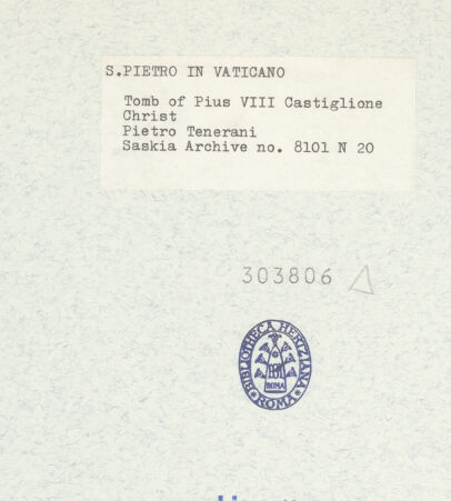 Rückseite von Bibliotheca Hertziana [https://www.deutsche-digitale-bibliothek.de/content/lizenzen/rv-fz/] Grabmal von Papst Pius VIII. Albani - Detail: Portrait Christus, bh303806_recto. Foto: Wiedenhoeft, Ron.