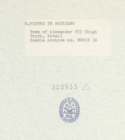 Rückseite von Bibliotheca Hertziana [https://www.deutsche-digitale-bibliothek.de/content/lizenzen/rv-fz/] Grabmal von Papst Alexander VII. ChigiVeritas - Detail, Oberkörper, bh303933_recto. Foto: Wiedenhoeft, Ron.