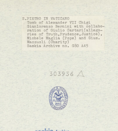 Rückseite von Bibliotheca Hertziana [https://www.deutsche-digitale-bibliothek.de/content/lizenzen/rv-fz/] Grabmal von Papst Alexander VII. Chigi - Gesamtaufnahme, bh303936_recto. Foto: Wiedenhoeft, Ron.