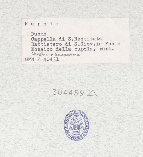 Rückseite von ICCD [https://www.deutsche-digitale-bibliothek.de/content/lizenzen/rv-ez/] Szenen aus dem Leben Christi, Apostel und EvangelistensymboleSzenen aus dem Leben Christi: Christus und die Samariterin; das Hochzeitsmahl in Kana - Detail: der Krug der Samariterin, bh304459_recto. Foto.