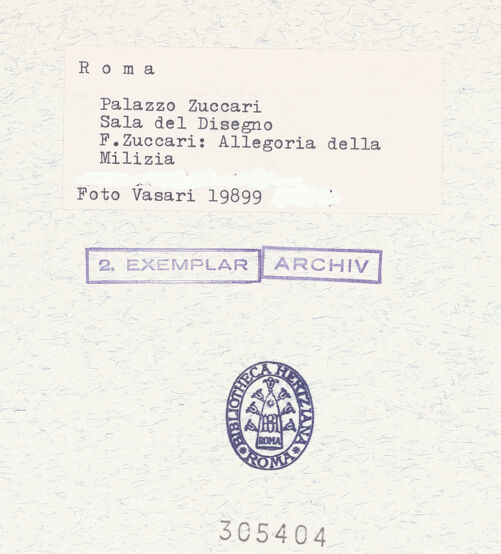 Rückseite von Vasari, Giorgio [https://www.deutsche-digitale-bibliothek.de/content/lizenzen/rv-ez/] Personifikationen der Künste (Mitte) und Wissenschaften (Außenfelder)Gewölbefeld mit der Militia - , bh305404_recto. Foto.