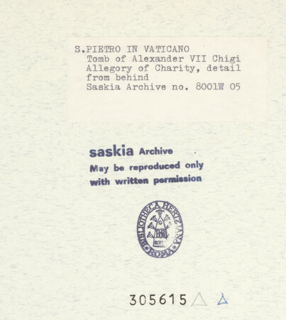 Rückseite von Bibliotheca Hertziana [https://www.deutsche-digitale-bibliothek.de/content/lizenzen/rv-fz/] Grabmal von Papst Alexander VII. ChigiCaritas - Detail von hinten, bh305615_recto. Foto: Wiedenhoeft, Ron.