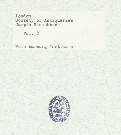 Rückseite von Warburg Institute [https://www.deutsche-digitale-bibliothek.de/content/lizenzen/rv-ez/] Album CarpioVorwort zur Sammlungstätigkeit des Marquis von Carpio - , bh306110_recto. Foto.