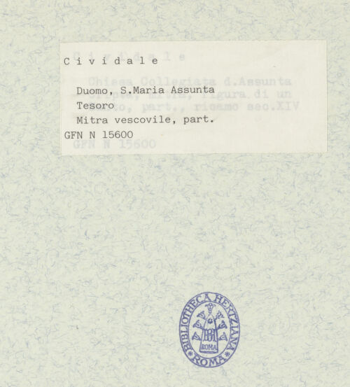 Rückseite von ICCD [https://www.deutsche-digitale-bibliothek.de/content/lizenzen/rv-ez/] Sogenannte Mitra von San Paolino - Frontseite, Detail: Heiliger Johannes der Evangelist, bh307141_recto. Foto.