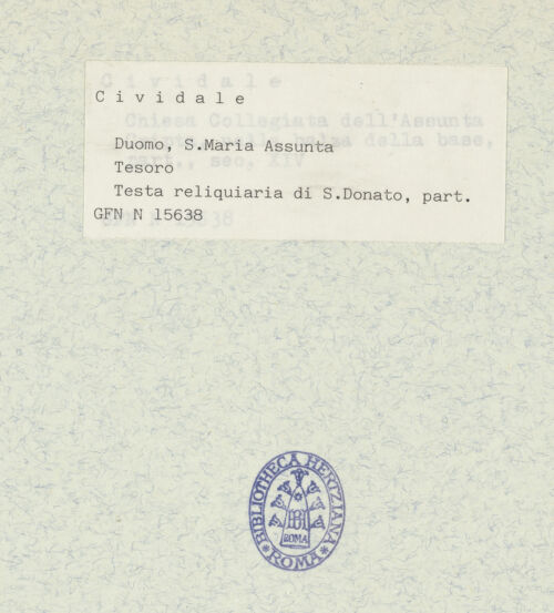 Rückseite von ICCD [https://www.deutsche-digitale-bibliothek.de/content/lizenzen/rv-ez/] Büstenreliquiar des heiligen Donatus von CividaleEmaille-Plaketten des Sockels (Bischöfe, Madonna, Apostel, Evangelisten und Johannes der Täufer) - Apostel oder Evangelist, bh307142_recto. Foto.