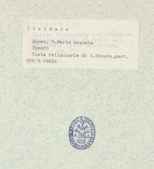 Rückseite von ICCD [https://www.deutsche-digitale-bibliothek.de/content/lizenzen/rv-ez/] Büstenreliquiar des heiligen Donatus von CividaleEmaille-Plaketten des Schultervelums - Der heilige Donatus, bh307157_recto. Foto.