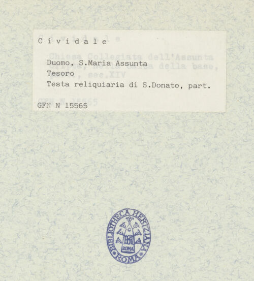 Rückseite von ICCD [https://www.deutsche-digitale-bibliothek.de/content/lizenzen/rv-ez/] Büstenreliquiar des heiligen Donatus von CividaleEmaille-Plaketten des Sockels (Bischöfe, Madonna, Apostel, Evangelisten und Johannes der Täufer) - Apostel, bh307165_recto. Foto.