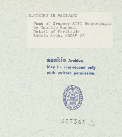 Rückseite von Bibliotheca Hertziana [https://www.deutsche-digitale-bibliothek.de/content/lizenzen/rv-fz/] Grabmonument Papst Gregor XIII.Magnificenza - Gesamtansicht, seitlich von links, bh307365_recto. Foto: Wiedenhoeft, Ron.