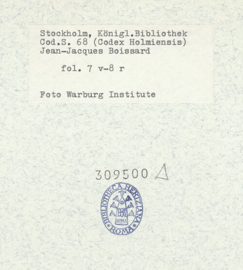 Rückseite von Warburg Institute [http://creativecommons.org/publicdomain/mark/1.0/] Inscriptionum antiquarum (Codex Holmiensis)Römisches Grabmonument mit Herkulesrelief, darunter eine eine Inschrifttafel; in Puteoli - , bh309500_recto. Foto.