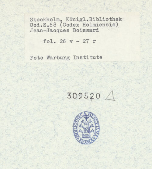 Rückseite von Kungliga Biblioteket [https://www.deutsche-digitale-bibliothek.de/content/lizenzen/rv-ez/] Inscriptionum antiquarum (Codex Holmiensis)Togastatue der Salonina Augusta - , bh309520_recto. Foto.