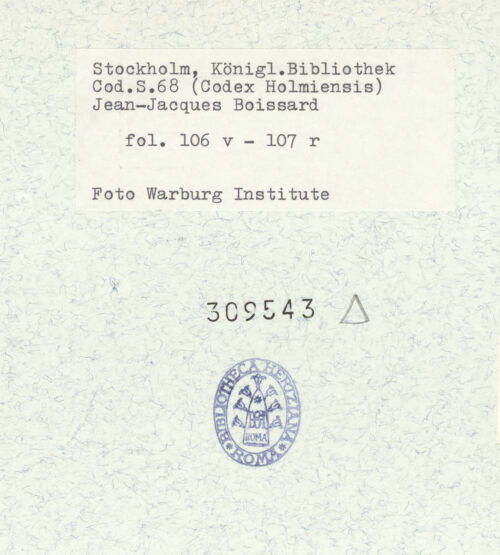 Rückseite von Warburg Institute [https://www.deutsche-digitale-bibliothek.de/content/lizenzen/rv-ez/] Inscriptionum antiquarum (Codex Holmiensis)Die Cestiuspyramide in Rom - , bh309543_recto. Foto.