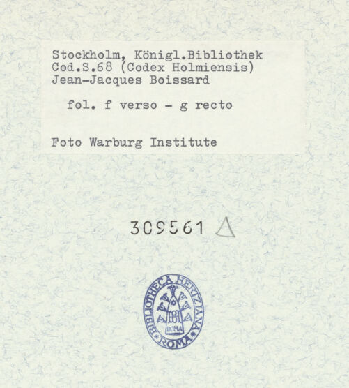 Rückseite von Warburg Institute [https://www.deutsche-digitale-bibliothek.de/content/lizenzen/rv-ez/] Inscriptionum antiquarum (Codex Holmiensis)Textseite mit einem Gedicht von Paul Schede (Paulus Melissus) - rechts fol. g recto mit der Fortsetzung und dem Beginn eines Gedichts von Henricius Fabricius, bh309561_recto. Foto.