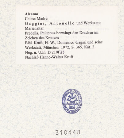 Rückseite von Bibliotheca Hertziana [https://www.deutsche-digitale-bibliothek.de/content/lizenzen/rv-fz/] MarienaltarPhilippus bezwingt den Drachen im Zeichen des Kreuzes - Gesamtansicht, bh310448_recto. Foto: Kruft, Hanno-Walter.