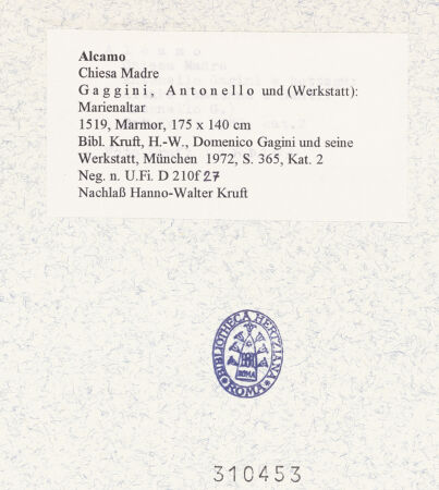 Rückseite von Bibliotheca Hertziana [https://www.deutsche-digitale-bibliothek.de/content/lizenzen/rv-fz/] Marienaltar - Gesamtansicht, bh310453_recto. Foto: Kruft, Hanno-Walter.