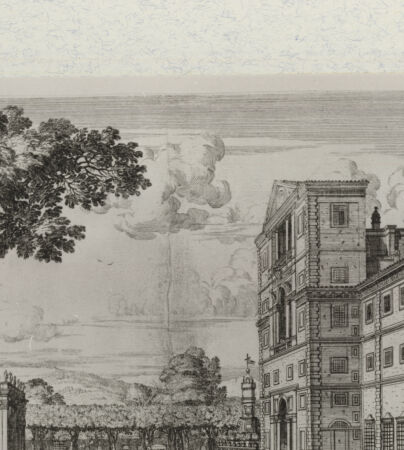 Rückseite von Landesbildstelle Rheinland [http://creativecommons.org/publicdomain/mark/1.0/] Villa Aldobrandina Tusculana sive Varij illius hortorum et fontium prospectusBlick auf die Villa und das Theater - , bh311846. Foto.