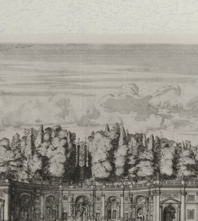 Rückseite von Landesbildstelle Rheinland [http://creativecommons.org/publicdomain/mark/1.0/] Villa Aldobrandina Tusculana sive Varij illius hortorum et fontium prospectusAnsicht des Theatres von der Villa aus - , bh311847. Foto.