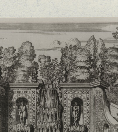 Rückseite von Landesbildstelle Rheinland [http://creativecommons.org/publicdomain/mark/1.0/] Villa Aldobrandina Tusculana sive Varij illius hortorum et fontium prospectusBrunnen in der Gartenanlage - , bh312031. Foto.
