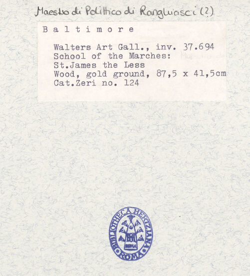 Rückseite von Walters Art Gallery Baltimore [https://www.deutsche-digitale-bibliothek.de/content/lizenzen/rv-ez/] Jakobus der Jüngere - , bh313351_recto. Foto.