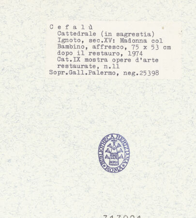 Rückseite von Sopr. BAS PA [https://www.deutsche-digitale-bibliothek.de/content/lizenzen/rv-ez/] Madonna (mit Stifter?) - Gesamtansicht, bh313921_recto. Foto.