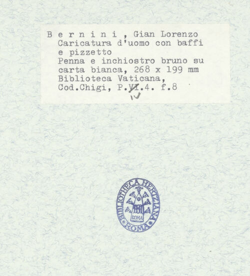 Rückseite von Biblioteca Apostolica Vaticana [https://www.deutsche-digitale-bibliothek.de/content/lizenzen/rv-ez/] Karikaturen diverser Edelmänner und PrälatenKarikatur eines schnurrbartigen Mannes im Profil - , bh314754_recto. Foto.