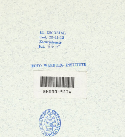 Rückseite von Warburg Institute [https://www.deutsche-digitale-bibliothek.de/content/lizenzen/rv-ez/] Codex EscurialensisBruchstück eines griechischen Sarkophags mit dem Kampf an den Schiffen, Einteilung eines Fußbodens, vermutlich Mosaik - , bh315331_recto. Foto.