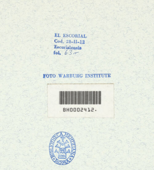 Rückseite von Warburg Institute [https://www.deutsche-digitale-bibliothek.de/content/lizenzen/rv-ez/] Codex EscurialensisStück von der Trajanssäule: Fliehende Daker an einer Verschanzung und Legionäre, die einen Fluss durchwaten - , bh315341_recto. Foto.