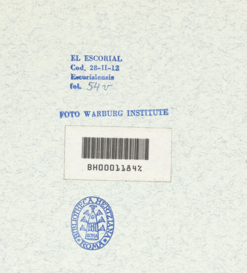 Rückseite von Warburg Institute [https://www.deutsche-digitale-bibliothek.de/content/lizenzen/rv-ez/] Codex EscurialensisStatue einer jugendlichen Wassergöttin, die man zumeist als Aphrodite, bald als Amphitrite, Thetis, Amymone oder Nymphe bezeichnete - , bh315356_recto. Foto.