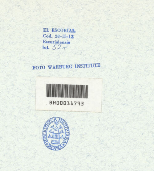 Rückseite von Warburg Institute [https://www.deutsche-digitale-bibliothek.de/content/lizenzen/rv-ez/] Codex EscurialensisRankenfries, Akanthusblatt, Grotesken - , bh315414_recto. Foto.