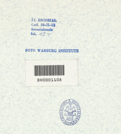 Rückseite von Warburg Institute [https://www.deutsche-digitale-bibliothek.de/content/lizenzen/rv-ez/] Codex EscurialensisDetail aus der Decke der camera 26 - , bh315419_recto. Foto.