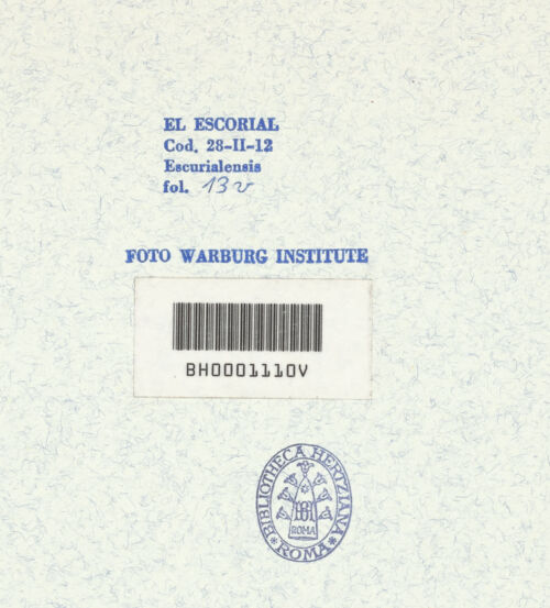 Rückseite von Warburg Institute [https://www.deutsche-digitale-bibliothek.de/content/lizenzen/rv-ez/] Codex EscurialensisDekoration der Decke - , bh315431_recto. Foto.