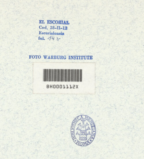 Rückseite von Warburg Institute [https://www.deutsche-digitale-bibliothek.de/content/lizenzen/rv-ez/] Codex EscurialensisDetail aus der Decke der camera 23 - , bh315433_recto. Foto.