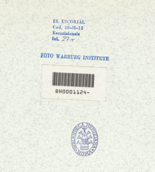 Rückseite von Warburg Institute [https://www.deutsche-digitale-bibliothek.de/content/lizenzen/rv-ez/] Codex EscurialensisAufriss des Arcus Traiani in Ancona, Friesornament - , bh315448_recto. Foto.