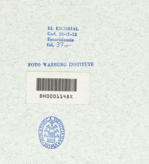 Rückseite von Warburg Institute [https://www.deutsche-digitale-bibliothek.de/content/lizenzen/rv-ez/] Codex EscurialensisStatue eines ausruhenden Herakles in dem Motiv der lysippischen Statue - , bh315467_recto. Foto.