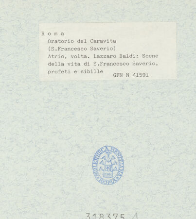 Rückseite von ICCD [https://www.deutsche-digitale-bibliothek.de/content/lizenzen/rv-ez/] Szenen aus der Vita des heiligen Franz Xaver; Propheten und Sibyllen - Ausschnitt, bh318375_recto. Foto.