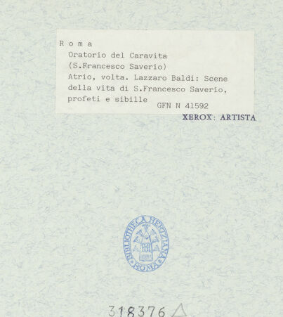 Rückseite von ICCD [https://www.deutsche-digitale-bibliothek.de/content/lizenzen/rv-ez/] Szenen aus der Vita des heiligen Franz Xaver; Propheten und Sibyllen - Ausschnitt, bh318376_recto. Foto.