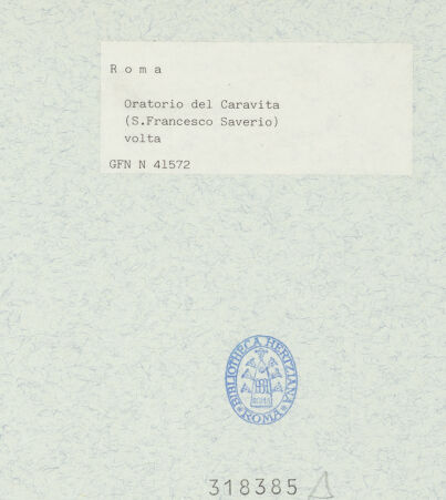 Rückseite von ICCD [https://www.deutsche-digitale-bibliothek.de/content/lizenzen/rv-ez/] Decke im Inneren des Oratoriums: Szenen aus der Vita des heiligen Franz Xaver; Engel - Szene aus der Heiligenvita (Madonnenerscheinung), bh318385_recto. Foto.