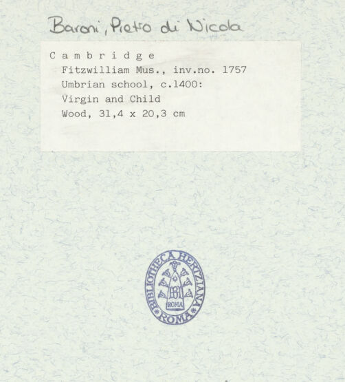 Rückseite von Fitzwilliam Museum, University of Cambridge [https://www.deutsche-digitale-bibliothek.de/content/lizenzen/rv-ez/] Madonna mit Kind - , bh319367_recto. Foto.