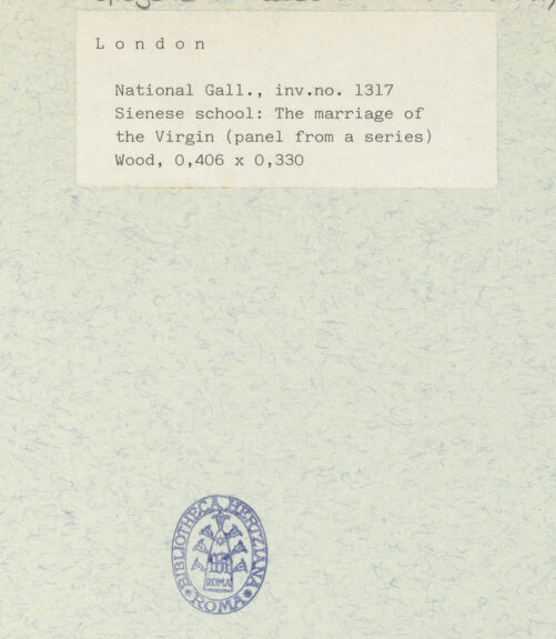 Rückseite von National Gallery London [https://www.deutsche-digitale-bibliothek.de/content/lizenzen/rv-ez/] Die Hochzeit Marias - , bh320719_recto. Foto.