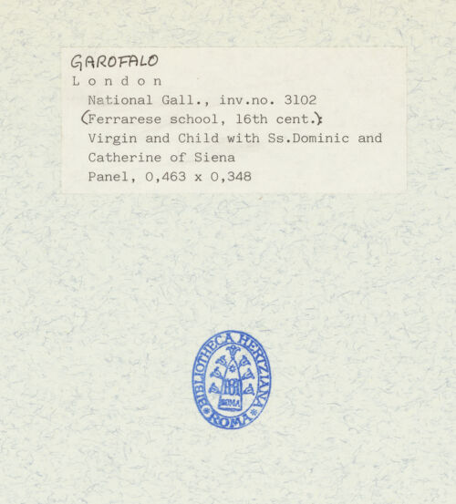 Rückseite von National Gallery London [https://www.deutsche-digitale-bibliothek.de/content/lizenzen/rv-ez/] The Virgin and Child with Saints Dominic and Catherine of Siena - , bh320821_recto. Foto.
