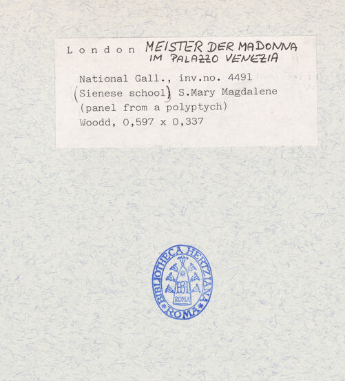 Rückseite von National Gallery London [https://rightsstatements.org/page/CNE/1.0/] Altarpiece PanelsDie Heilige Maria Magdalena - , bh320868_recto. Foto.