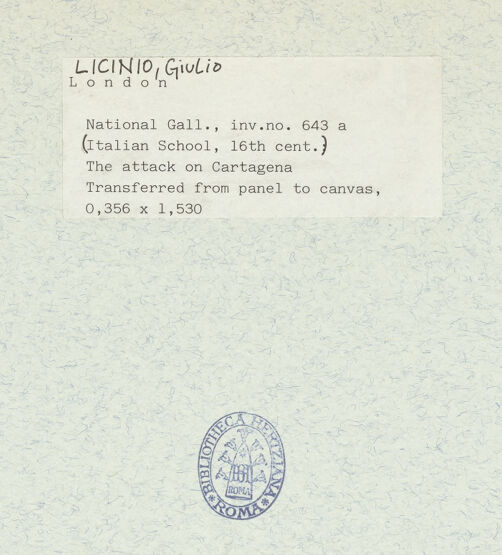 Rückseite von National Gallery London [https://www.deutsche-digitale-bibliothek.de/content/lizenzen/rv-ez/] The Attack on Cartagena - , bh320908_recto. Foto.