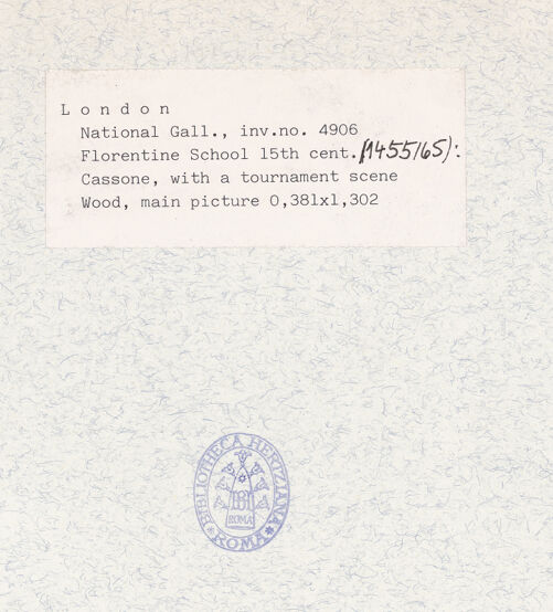 Rückseite von National Gallery London [https://www.deutsche-digitale-bibliothek.de/content/lizenzen/rv-ez/] Truhe mit einer Turnierszene - , bh320965_recto. Foto.
