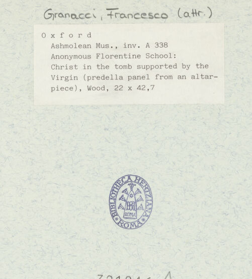 Rückseite von Ashmolean Museum, Oxford [https://www.deutsche-digitale-bibliothek.de/content/lizenzen/rv-ez/] Christus im Grab, gestützt von der Jungfrau Maria - , bh321046_recto. Foto.