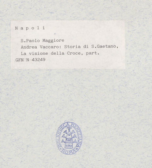 Rückseite von ICCD [https://www.deutsche-digitale-bibliothek.de/content/lizenzen/rv-ez/] Szenen aus dem Leben des heiligen GaetanoDem heiligen Kajetan erscheint das Kreuz - Detail: Heiliger Kajetan, bh321114_recto. Foto.