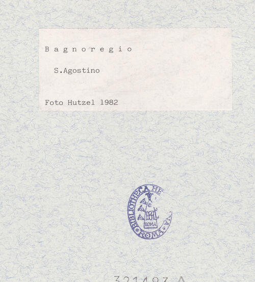 Rückseite von Getty Research Institute [https://www.deutsche-digitale-bibliothek.de/content/lizenzen/rv-ez/] Sant'AgostinoSant'Agostino - Campanile und Chorwand, von Osten, bh321493_recto. Foto: Hutzel, Max.