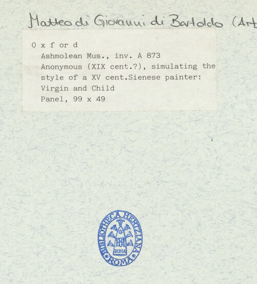 Rückseite von Ashmolean Museum, Oxford [https://www.deutsche-digitale-bibliothek.de/content/lizenzen/rv-ez/] Madonna und Kind - , bh321689_recto. Foto.