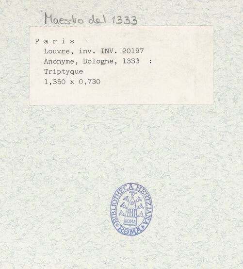 Rückseite von Réunion des Musées Nationaux [https://www.deutsche-digitale-bibliothek.de/content/lizenzen/rv-ez/] Triptychon 1333 mit Kreuzigung, Marienkrönung und Darstellungen der Heiligen Katharina und Heiligen Margareta - , bh321847_recto. Foto.